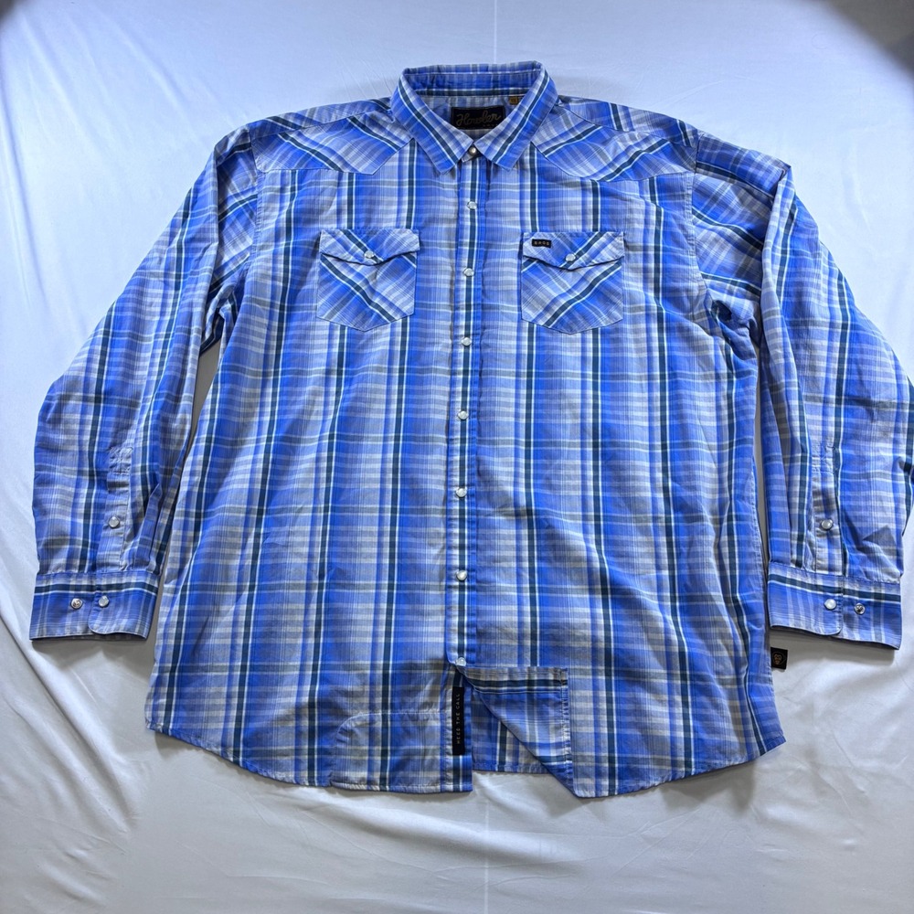 Howler Brothers Mens XXL Blue Plaid Western Snap Long Sleeve Shirt Heed The Call